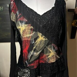 Vintage Alfani flowy black chiffon top abstract graphic 14